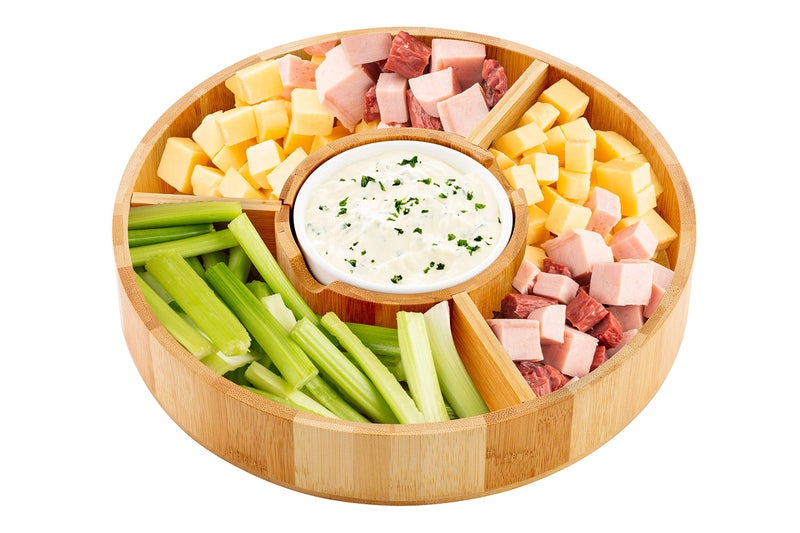 Strova Chip and Dip Serving Bowl â€“ Wooden Appetizer Platter Set with Dip Cup for Salsa, Guacamole, Nacho, Vegetables, Taco Chip, Snacks and More â€“ 12 Inch Diameter. Perfect for the BIG GAMES ! - Image 4